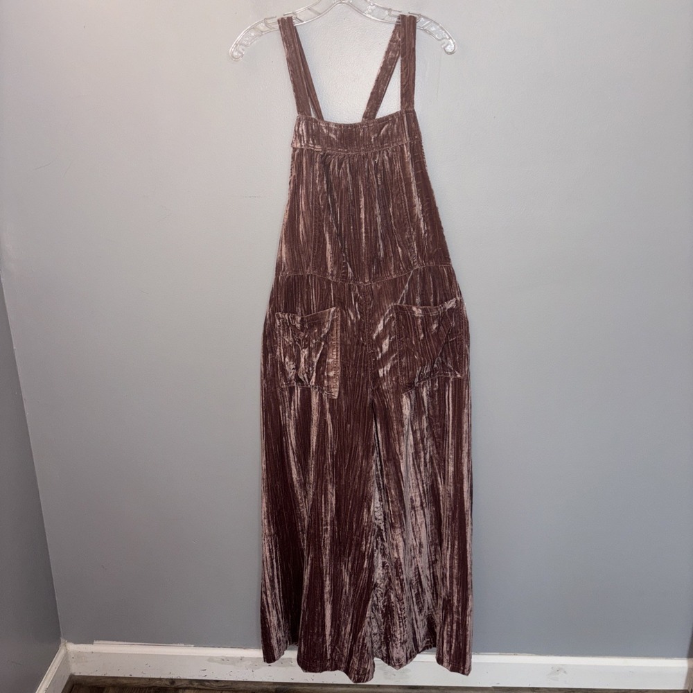 Natural Life Rust Brown Velvet Wide Leg Jumpsuit Overalls Size M Boho Hippie